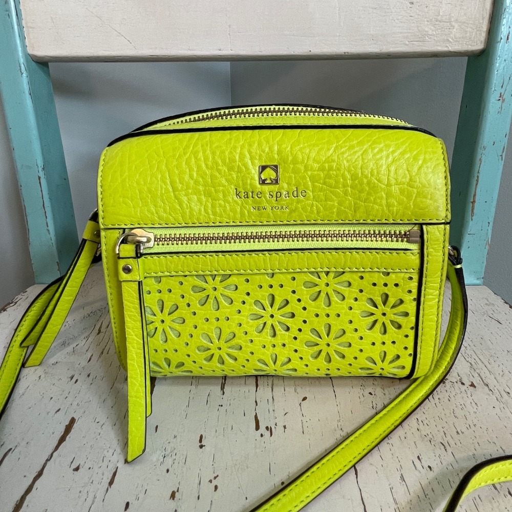Kate Spade Perri Lane Lime Green Leather Laser Cut Crossbody Bag Purse Y2K